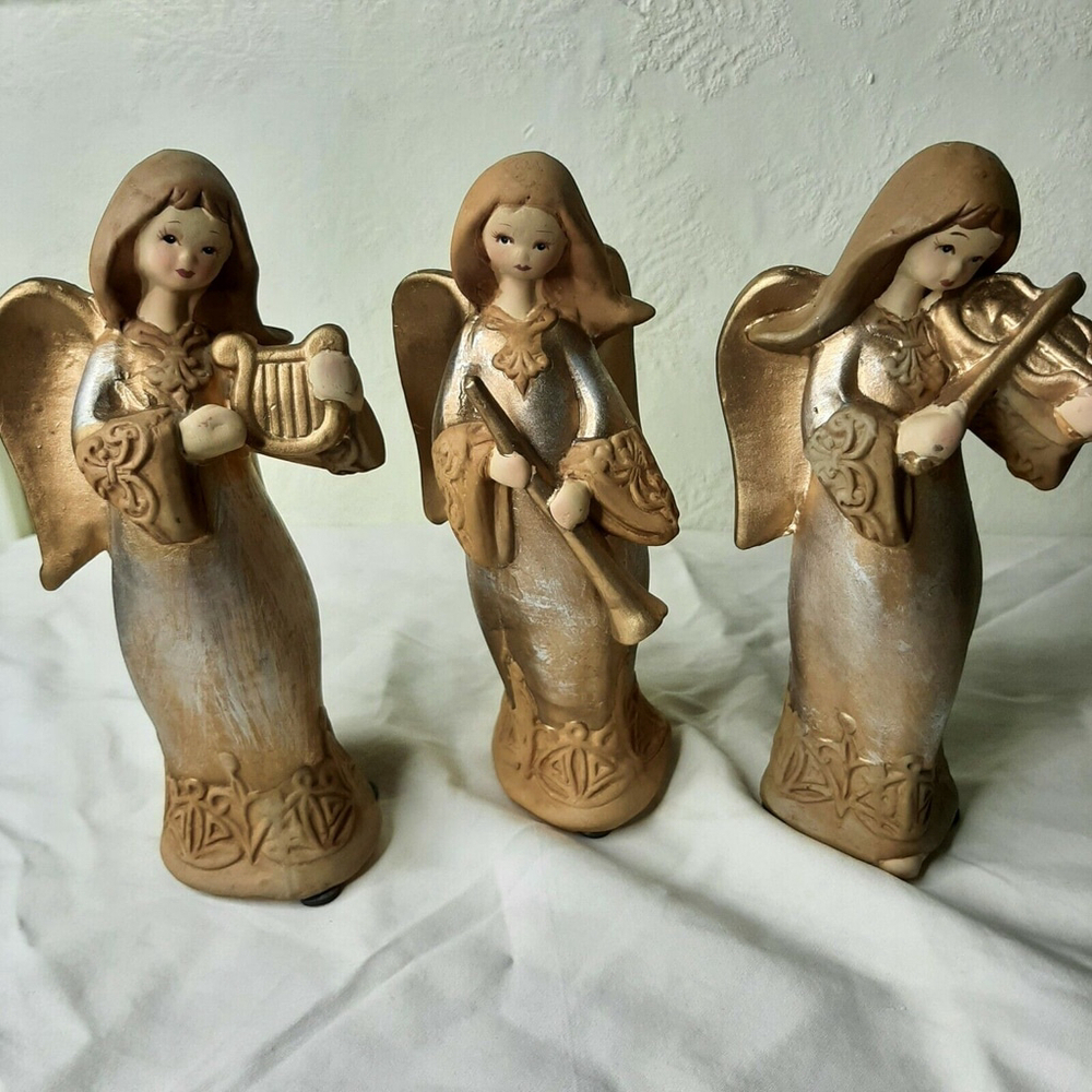 Vintage Ceramic Angels Hand Painted Set Of 3